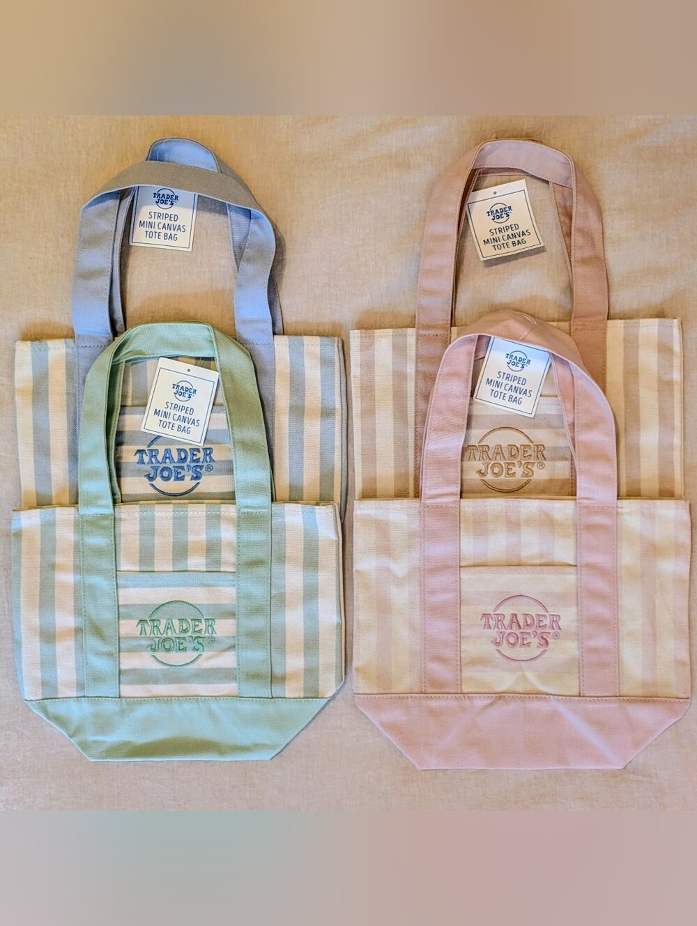 NWT Trader Joes Striped Mini Canvas Totes, Set Of All Four